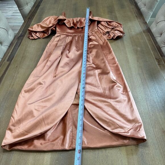 Ulla Johnson Metalic Satin Midi Dress 00 Copper Tulip Hem Off Shoulder New Money - Picture 7 of 16